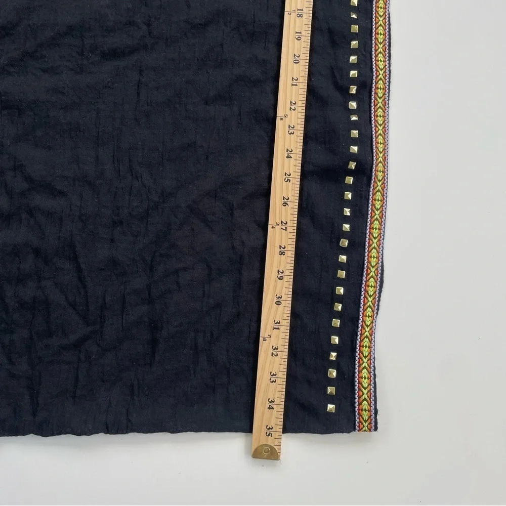 Infinity Scarf Lightweight Black Tribal Aztec Embroidered with Flat back Studs